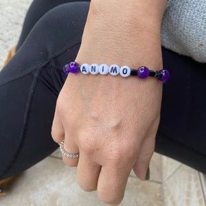 Animo Letter Beaded Bracelet  Black & Purple Beads